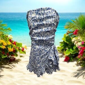 Olivaceous Strapless Blue Floral Jumpsuit